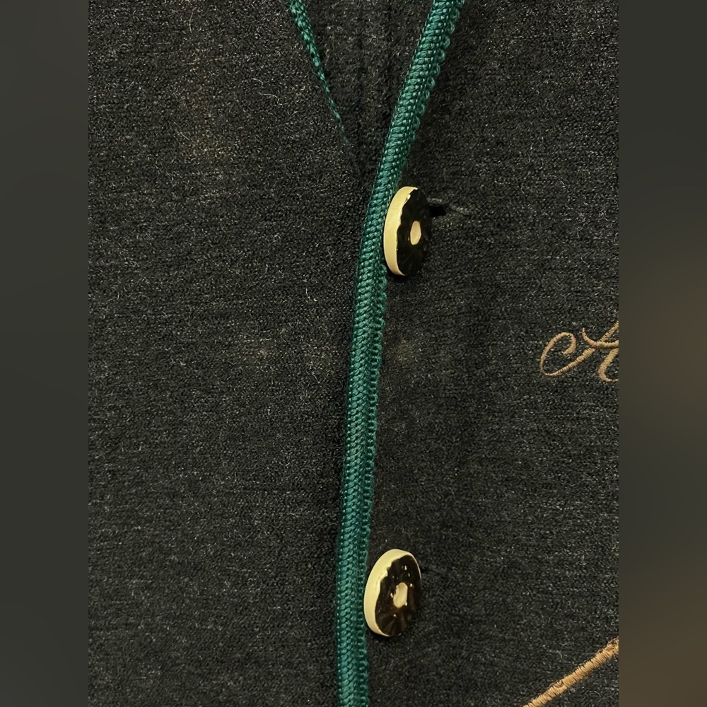 Men's Dark Gray Wool Vest with Green Trim - Picture 6 of 6